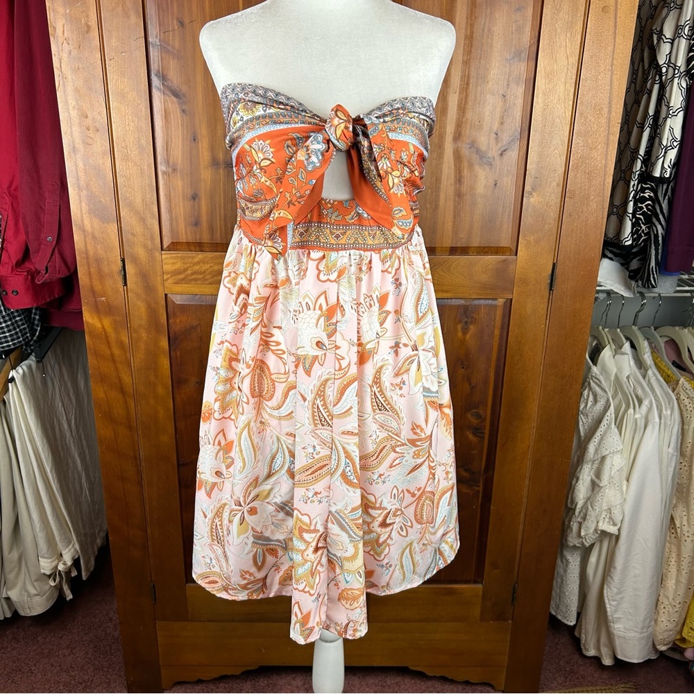 CDavi & Dani Coastal Beachy Boho Floral Strapless Dress Festival Summer Vacation